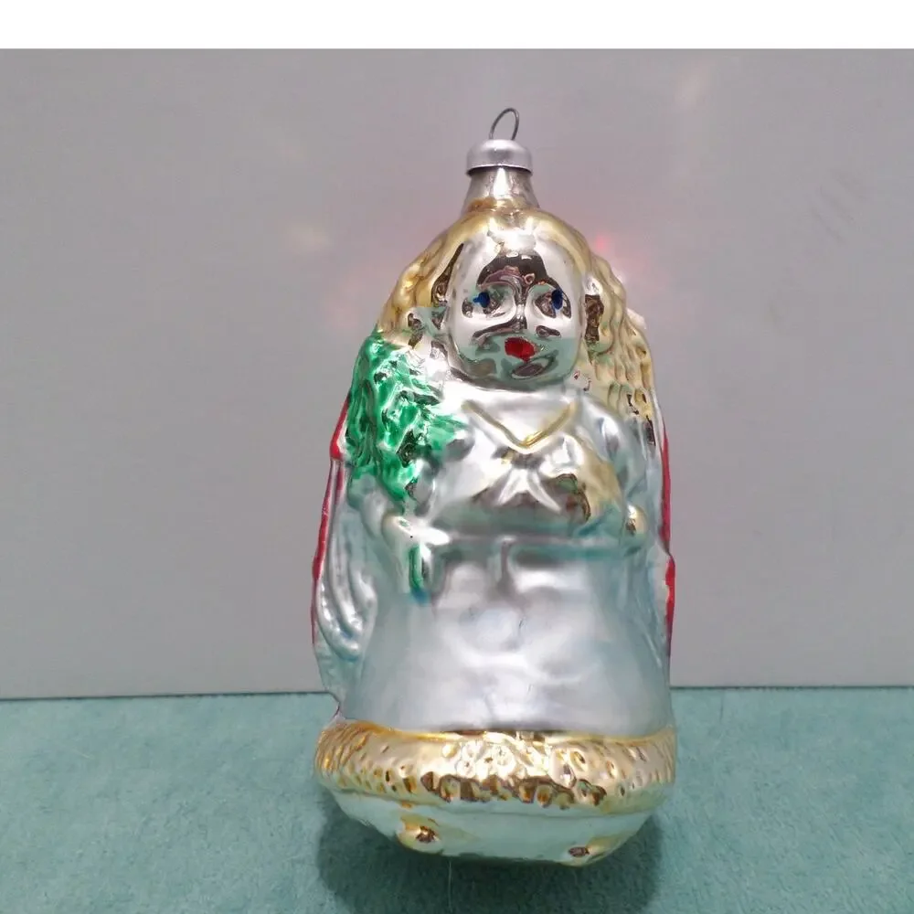 Vintage Christmas Ornament Two Sided Ges Gesch Blown Glass West Germany
